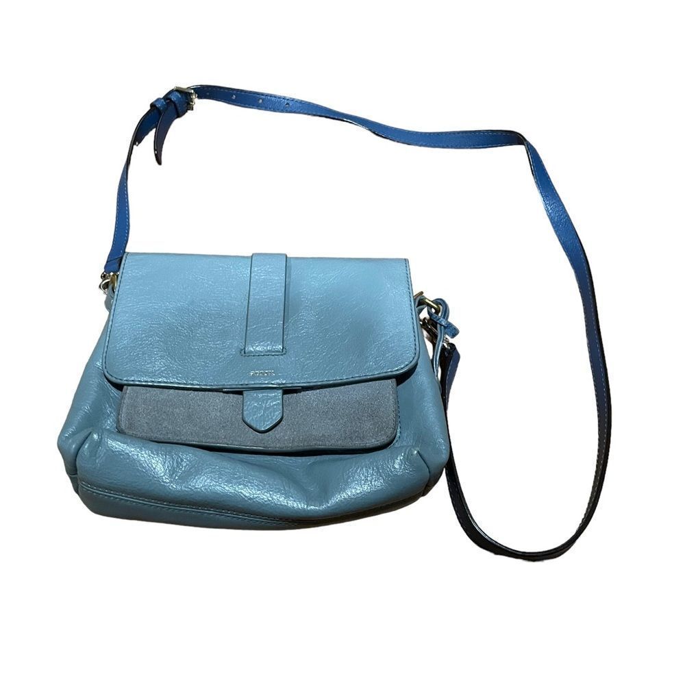 Fossil Blue Leather Crossbody Bag